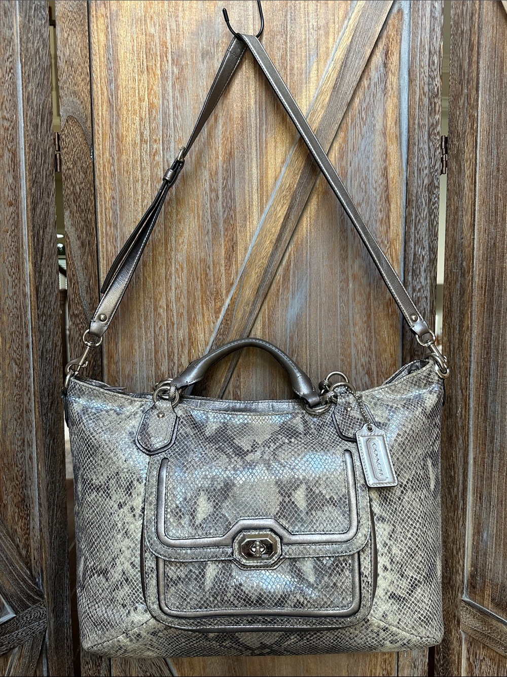 Coach Campbell Snakeskin Embossed Leather Satchel Shoulder Bag F24852
